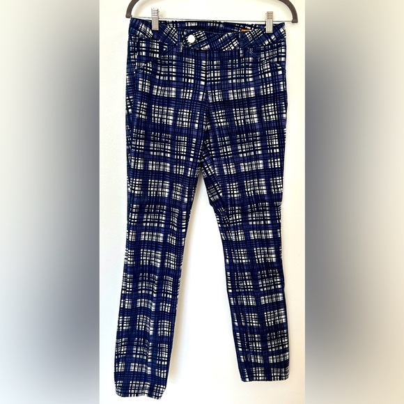 Y2K Tory Burch 28 Conner Tab Front Skinny Pants Blue White Gingham Preppy Fall - Picture 2 of 11